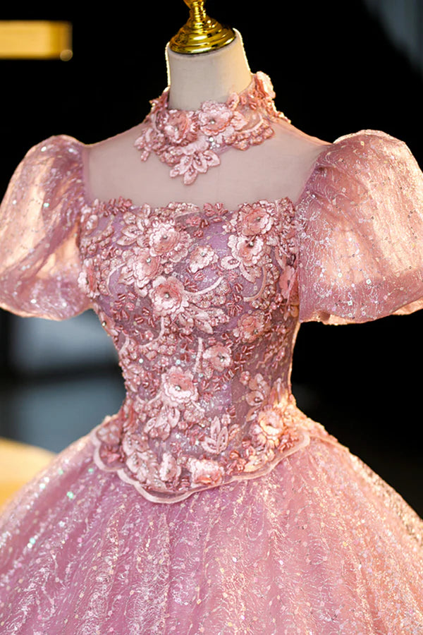 Wholesale Pink Tulle Lace Princess Dress Beautiful A-Line Evening Dress Sweet 16 Dress